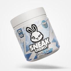 Container of Sneak Energy Blizzard Lemonade with a cartoon rabbit design on a white background