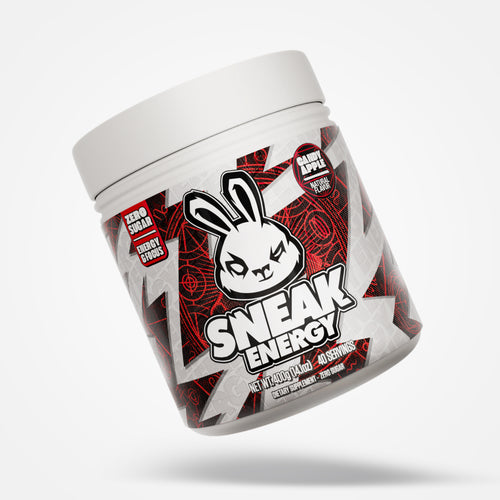 Sneak Energy candy apple container with a red and black label on a white background