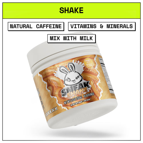 Sneak Shake container with branding and product information on a white background